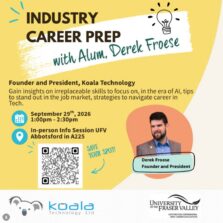 Promotional poster for industry career prep event with UFV alum, Derek Froese