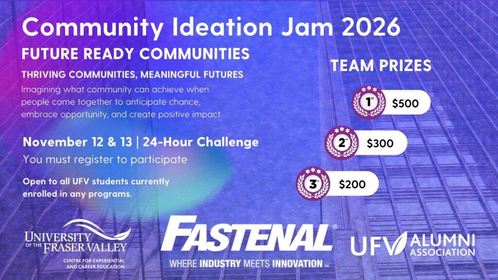 Community Ideation Jam 2026 24 hour student challenge Dates are November 12 and 13 Register in advance using the link on this webpage